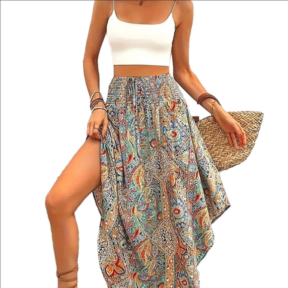 Boho Maxi Skirt Bohemian High Waist long Paisley Skirts Plus Size S M L XL XXL - Picture 8 of 11